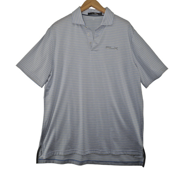 RLX Ralph Lauren Blue White Striped Golf Polo Men’s Size Large Wicking - Picture 1 of 5